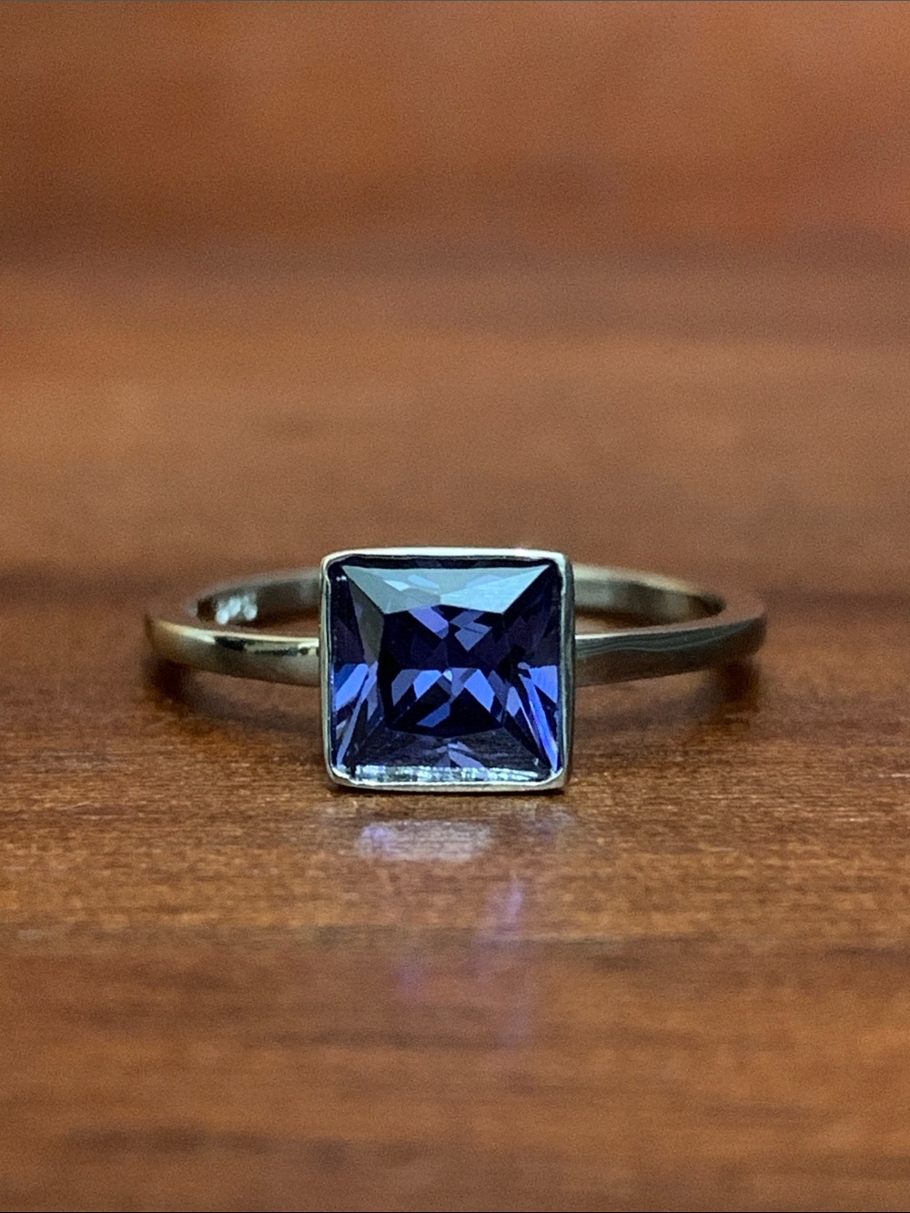 New 925 Silver Princess Cut Solitaire Tanzanite CZ Ring sizes 6 & 7
